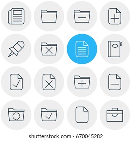 Vector Illustration Of 16 Office Icons. Editable Pack Of Template, Loading, Delete And Other Elements.