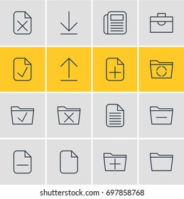 Vector Illustration Of 16 Office Icons. Editable Pack Of Portfolio, Remove, Journal And Other Elements.