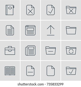 Vector Illustration Of 16 Office Icons. Editable Pack Of Document, Approve, Deleting Folder And Other Elements.
