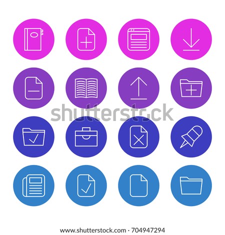 Vector Illustration Of 16 Office Icons. Editable Pack Of Minus, Textbook, Add And Other Elements.