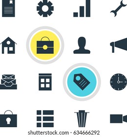 Vector Illustration Of 16 Online Icons. Editable Pack Of Keyhole, Account, Gear And Other Elements.