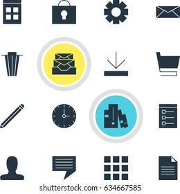 Vector Illustration Of 16 Online Icons. Editable Pack Of Account, Chat, Trash And Other Elements.