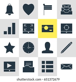 Vector Illustration Of 16 Online Icons. Editable Pack Of Love, Document Directory, Maximize And Other Elements.