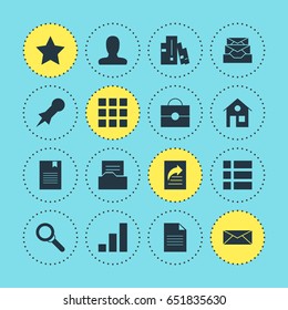 Vector Illustration Of 16 Online Icons. Editable Pack Of Grid, Account, Thumbtack And Other Elements.
