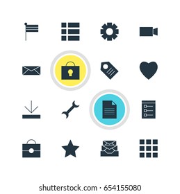 Vector Illustration Of 16 Online Icons. Editable Pack Of Keyhole, Portfolio, Letter And Other Elements.