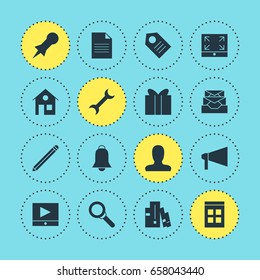 Vector Illustration Of 16 Online Icons. Editable Pack Of Bullhorn, Messages, Pen And Other Elements.