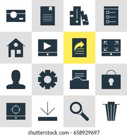 Vector Illustration Of 16 Online Icons. Editable Pack Of Bookmark, Keyhole, Capture And Other Elements.