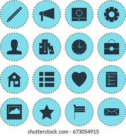 Vector Illustration Of 16 Online Icons. Editable Pack Of Bullhorn, Account, Pen And Other Elements.