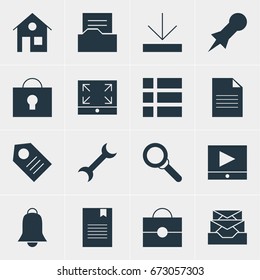 Vector Illustration Of 16 Online Icons. Editable Pack Of Messages, Document, Thumbtack And Other Elements.