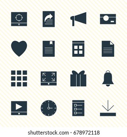 Vector Illustration Of 16 Online Icons. Editable Pack Of Document Transfer, Upload, Clock And Other Elements.