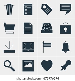 Vector Illustration Of 16 Online Icons. Editable Pack Of Landscape Photo, Board, Chat Elements.