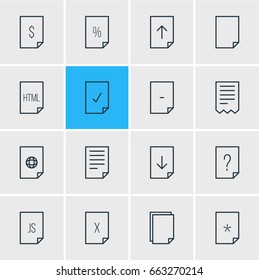 Vector Illustration Of 16 Page Icons. Editable Pack Of Done, Question, Dollar And Other Elements.