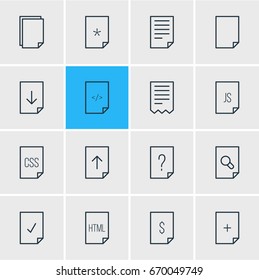 Vector Illustration Of 16 Page Icons. Editable Pack Of HTML, Style, Copy And Other Elements.