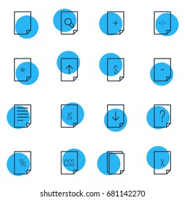 Vector Illustration Of 16 Page Icons. Editable Pack Of Download, Remove, HTML And Other Elements.