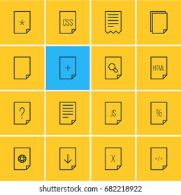 Vector Illustration Of 16 Page Icons. Editable Pack Of Style, HTML, Percent And Other Elements.