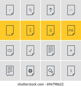 Vector Illustration Of 16 Page Icons. Editable Pack Of Document, File, Internet And Other Elements.