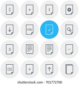 Vector Illustration Of 16 Page Icons. Editable Pack Of Remove, Script, HTML And Other Elements.