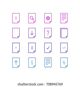 Vector Illustration Of 16 Page Icons. Editable Pack Of Search, Percent, Dollar And Other Elements.