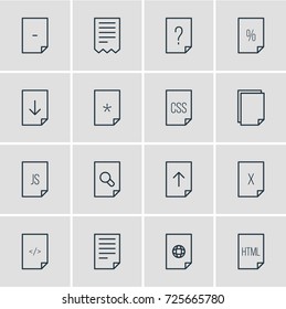 Vector Illustration Of 16 Page Icons. Editable Pack Of Code, Remove, Percent And Other Elements.