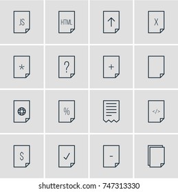 Vector Illustration Of 16 Page Icons. Editable Pack Of HTML, Download, Folder And Other Elements.