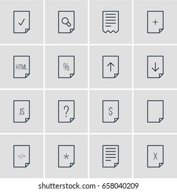 Vector Illustration Of 16 Paper Icons. Editable Pack Of Dollar, Code, Document And Other Elements.