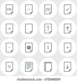 Vector Illustration Of 16 Paper Icons. Editable Pack Of Download, Style, Dollar And Other Elements.