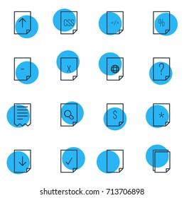 Vector Illustration Of 16 Paper Icons. Editable Pack Of Basic, Style, HTML And Other Elements.