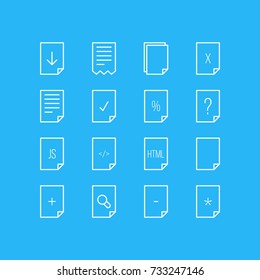 Vector Illustration Of 16 Paper Icons. Editable Pack Of Plus, Upload, Folder And Other Elements.