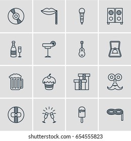 Vector Illustration Of 16 Party Icons. Editable Pack Of Present, Gift, Muffin And Other Elements.