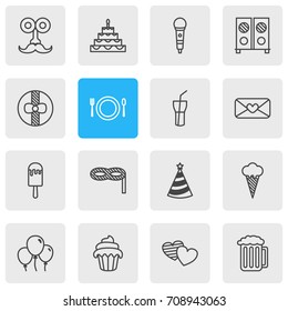 Vector Illustration Of 16 Party Icons. Editable Pack Of Sundae, Heart Letter, Man Style And Other Elements.