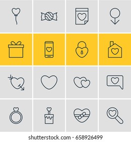 Vector Illustration Of 16 Passion Icons. Editable Pack Of Arrow, Valentine, Messenger And Other Elements.
