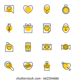 Vector Illustration Of 16 Passion Icons. Editable Pack Of Lock, Gift, Soul And Other Elements.