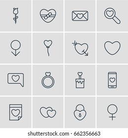 Vector Illustration Of 16 Passion Icons. Editable Pack Of Male, Hearts, Messenger And Other Elements.