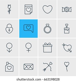 Vector Illustration Of 16 Passion Icons. Editable Pack Of Lollipop, Male, Woman And Other Elements.