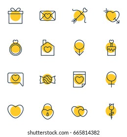 Vector Illustration Of 16 Passion Icons. Editable Pack Of Engagement, Male, Messenger And Other Elements.