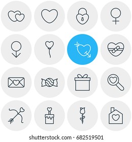 Vector Illustration Of 16 Passion Icons. Editable Pack Of Lock , Home , Candle Elements.