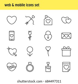 Vector Illustration Of 16 Passion Icons. Editable Pack Of Cupid, Smartphone, Home And Other Elements.