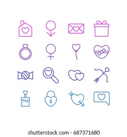 Vector Illustration Of 16 Passion Icons. Editable Pack Of Cupid, Invitation, Magnifier And Other Elements.