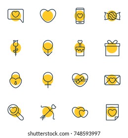 Vector Illustration Of 16 Passion Icons. Editable Pack Of Hearts, Valentine, Woman And Other Elements.