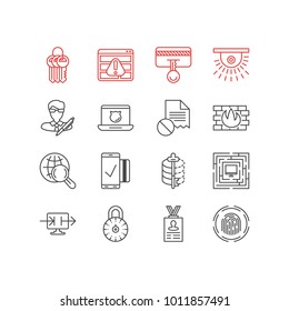 Vector illustration of 16 privacy icons line style. Editable set of strong password, antivirus, damaged file and other icon elements.