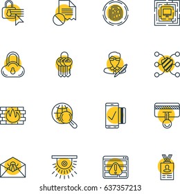 Vector Illustration Of 16 Privacy Icons. Editable Pack Of Browser Warning, Camera, Safe Storage And Other Elements.