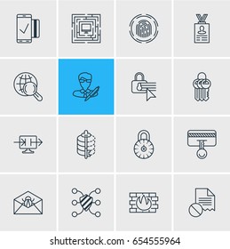 Vector Illustration Of 16 Privacy Icons. Editable Pack Of Encoder, Internet Surfing, Easy Payment And Other Elements.