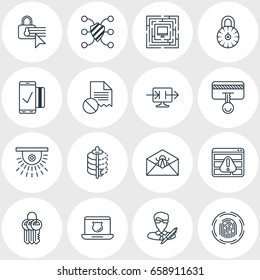 Vector Illustration Of 16 Privacy Icons. Editable Pack Of Data Error, Camera, Safeguard And Other Elements.