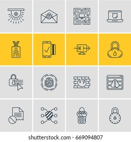 Vector Illustration Of 16 Privacy Icons. Editable Pack Of Confidentiality Options, System Security, Send Information And Other Elements.