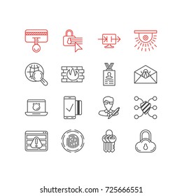 Vector Illustration Of 16 Privacy Icons. Editable Pack Of Safe Storage, Finger Identifier, Network Protection And Other Elements.