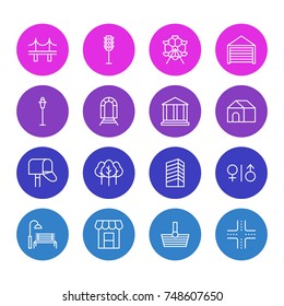 Vector Illustration Of 16 Public Icons. Editable Pack Of Ferris Wheel, Subway, Intersection And Other Elements.