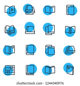 Vector illustration of 16 read icons line style. Editable set of bookstore, bookmarking, tutorial and other icon elements.