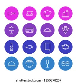 Vector illustration of 16 restaurant icons line style. Editable set of cook, dish, candle icon elements.