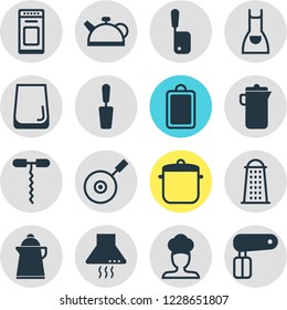 Vector illustration of 16 restaurant icons. Editable set of saucepan, apron, chef and other icon elements.