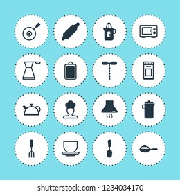 Vector illustration of 16 restaurant icons. Editable set of mug, carafe, teapot and other icon elements.